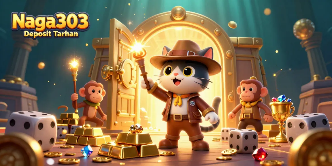 Naga303 Deposit Taruhan reveals thrilling jackpot prospects with a cat explorer in a treasure-rich casino scene.