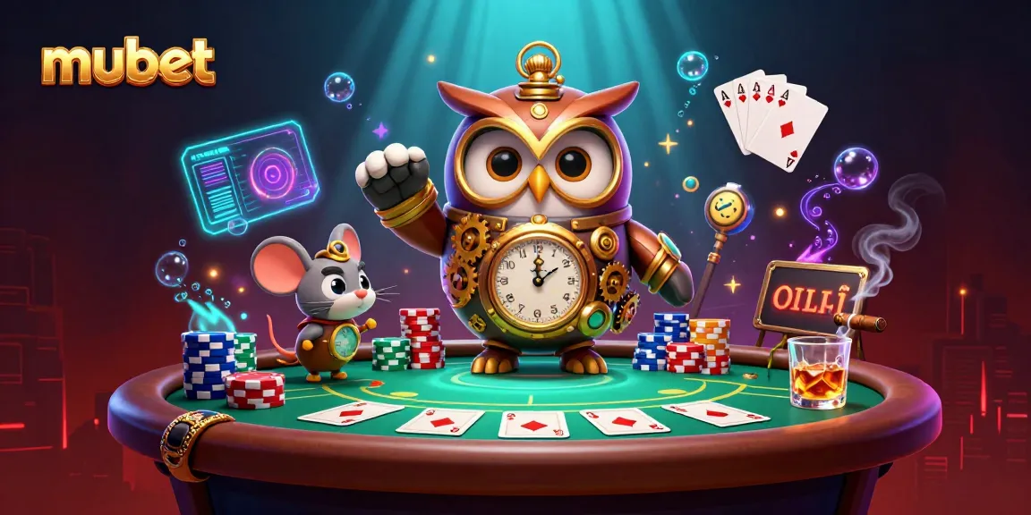 Experience the thrilling world of mubet with energetic casino elements and a whimsical owl in a vibrant 3D scene.