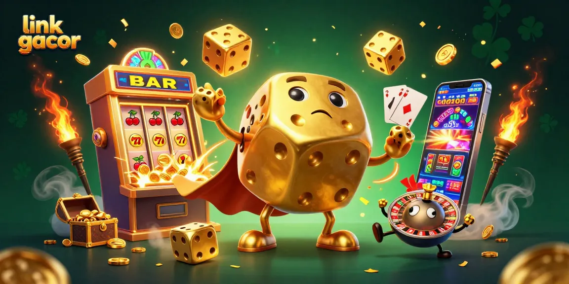 Experience excitement with link gacor in a vibrant casino-themed 3D illustration featuring dynamic characters and elements.