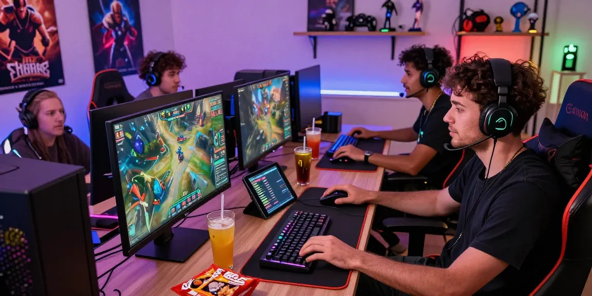 Engaged gamers enjoying online sessions on https://naga2000.tech with advanced setups and vibrant ambience.