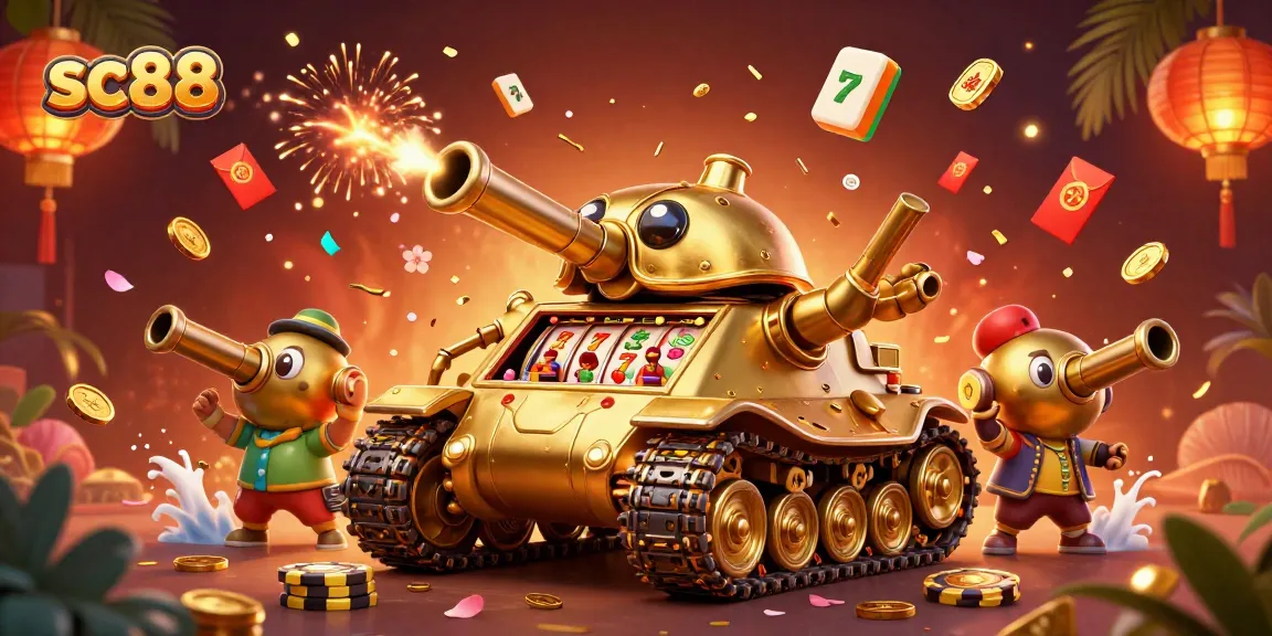 Engage with sc88's exciting casino world through a vibrant 3D illustration of a golden beetle tank.