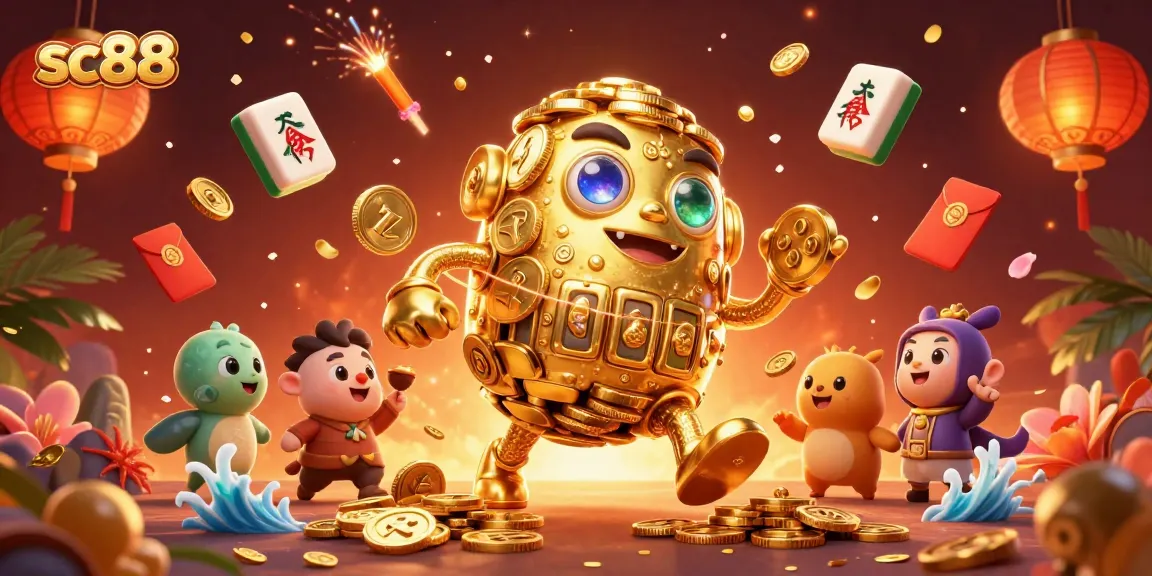 Experience thrilling moments with sc88's golden golem at this vibrant casino scene.