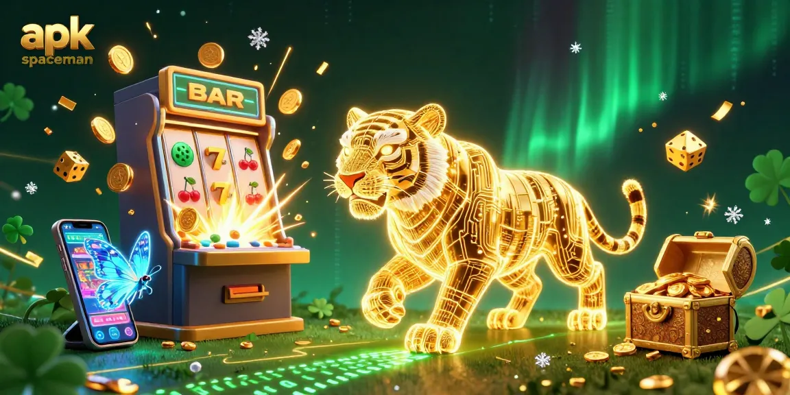 Experience the excitement of apk spaceman with golden tiger and slot games in a vibrant casino scene.